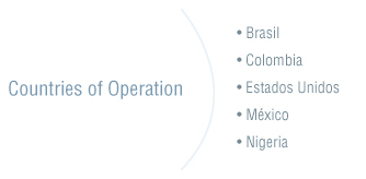 Paises de Atuação - Brasil, Colombia, Estados Unidos, México, Nigeria